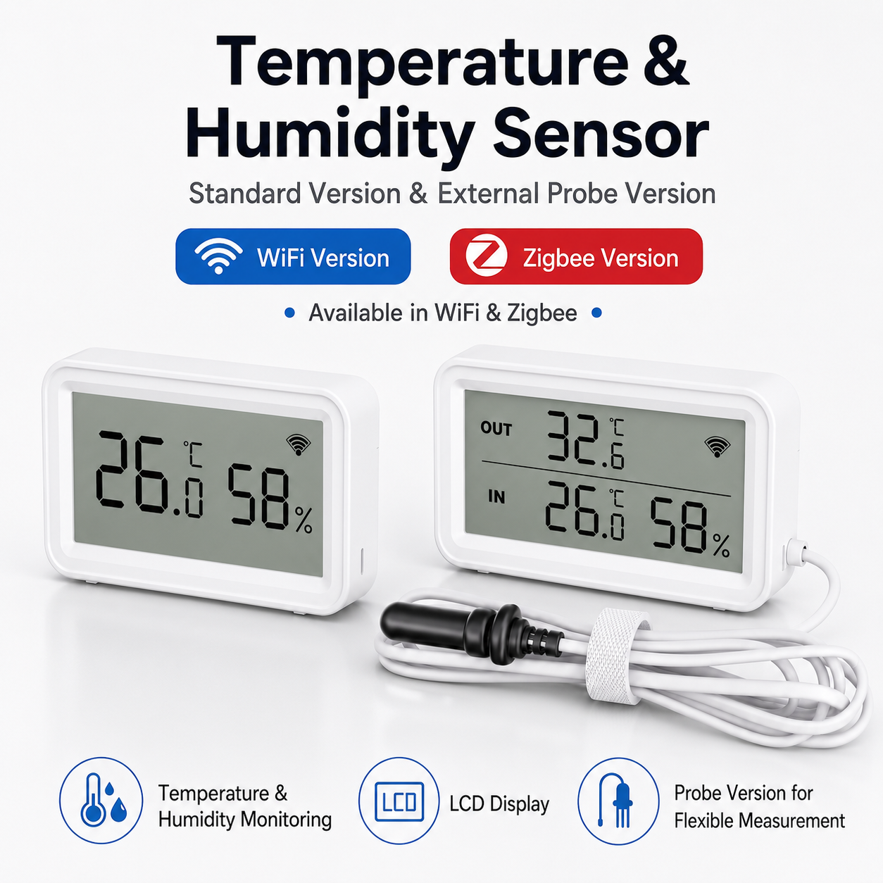 Tuya Zigbee/WIFI Hygrometer Thermometer Temperature Humidity Sensor Detector Smart Life Remote Control Support Alexa Google Home