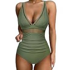 Bikini baddräkter för kvinnor matchande enfärgade badkläder snäv passform sammankomst simning baddräkt sling strand tankini, I-819 Armégrön, XL