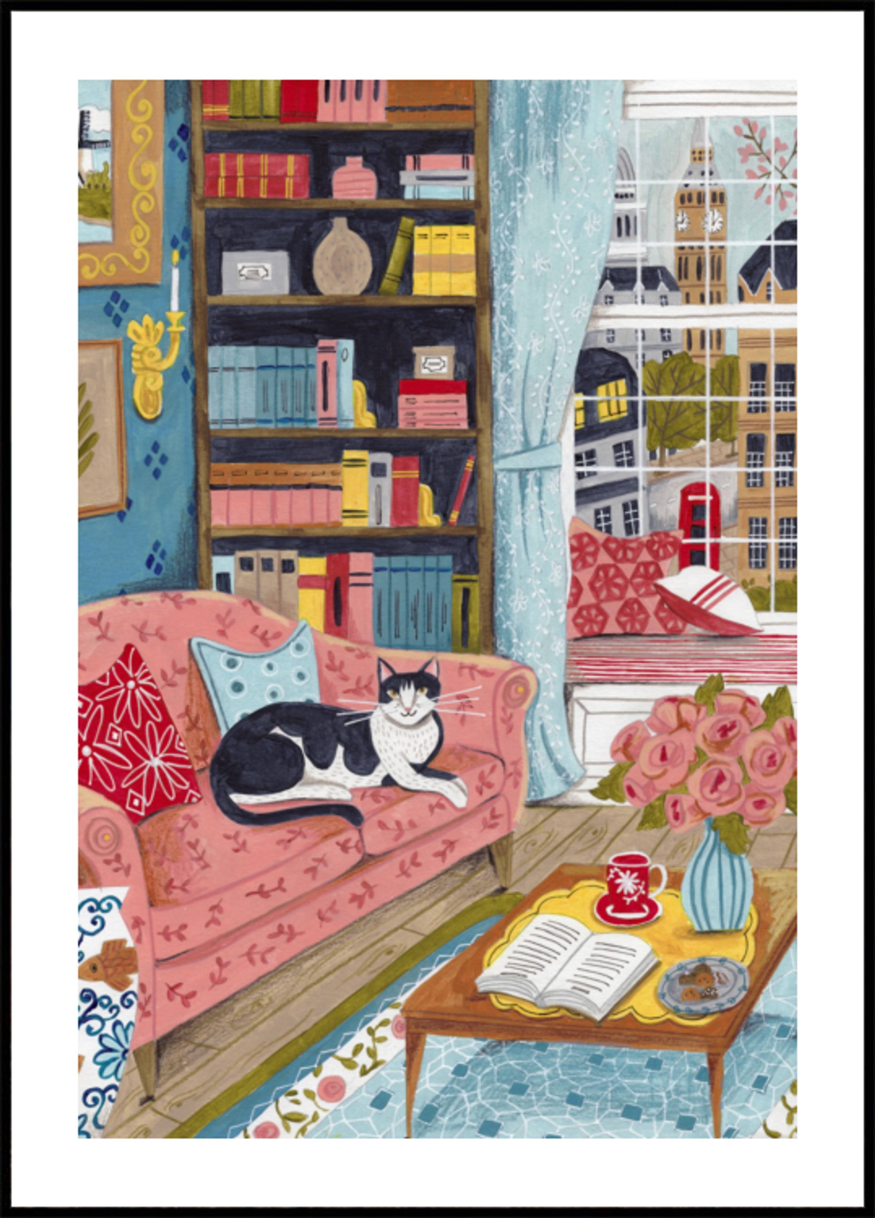 Cat on sofa in London pastel colours (21x30) - Plakater > Osorterade verk, BD