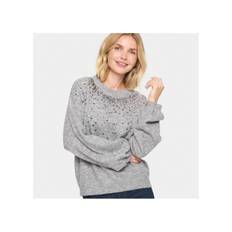 Striktrøje / Pullover "BarbelSZ" grå m/ pailletter - Saint Tropez