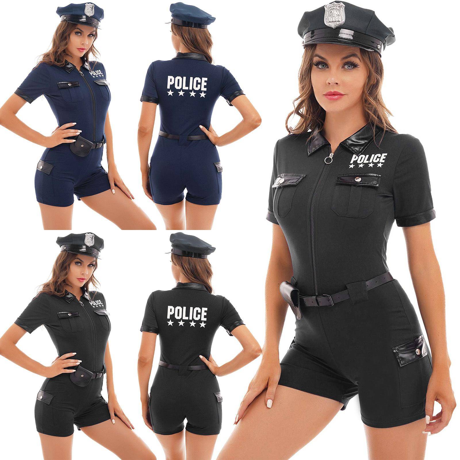 Dam Polisuniform Poliskvinna Rollspelskläder Poliskvinna Cosplay Kostym cm svart