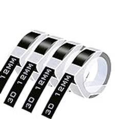 Cruxer 5-pack A898132 präglingstejp ersättning för Dymo 12 mm x 3 m vit på svart Omega 3D etikettband självhäftande dymo präglingstejp vinyletiketter för DYMO Omega Junior prägling etiketttillverkare