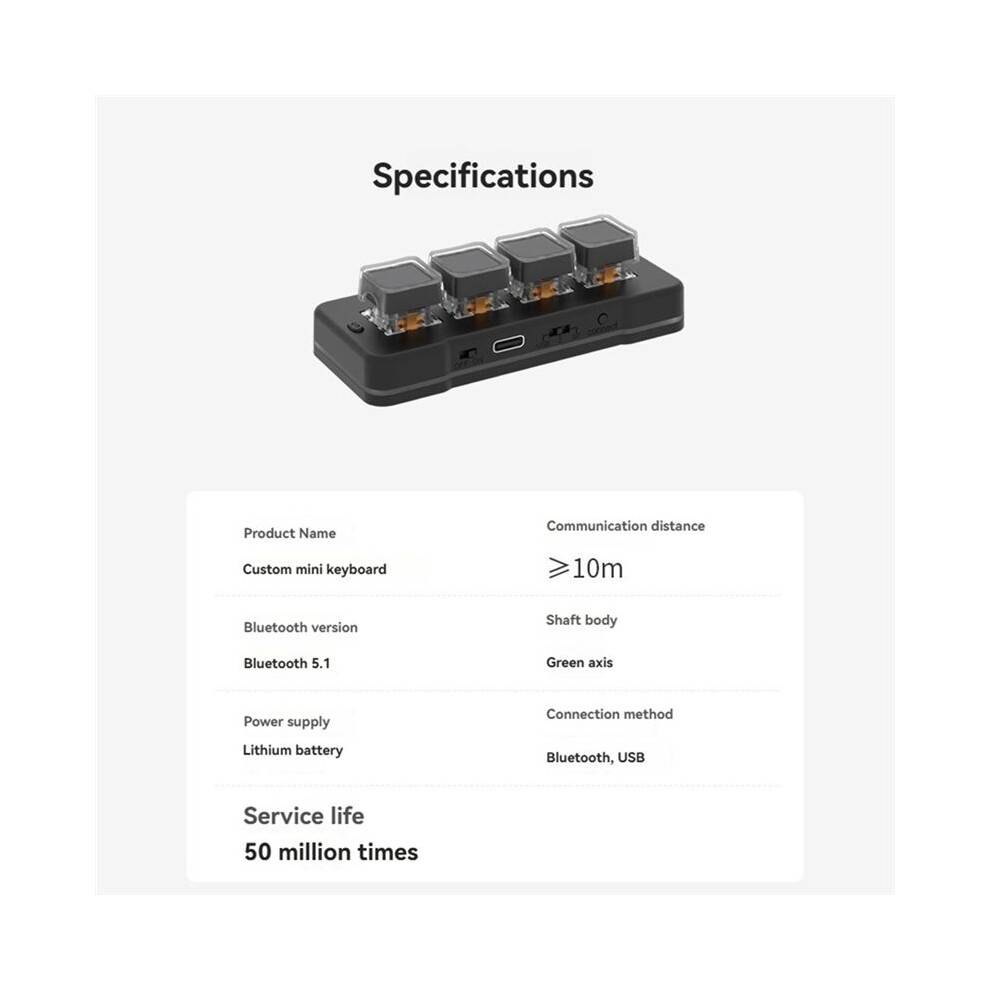 MK424BT 4-Key Customized Keyboard with Mechanical USB+BT Dual-Mode Macro Programmable Keyboard White