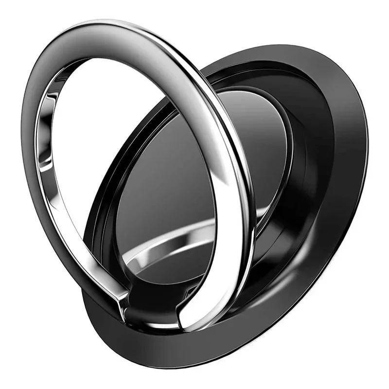 360° Roterande Fingerring Telefonhållare för IPhone Samsung Xiaomi Huawei Fäste Bakre Klistermärke Magnetisk Trådlös Laddare Vänlig svart