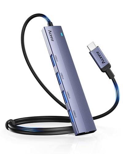 Aceele USB C-hub 4 portar, USB C till USB-hub i aluminium med 60cm kabel