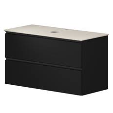 Tvättställsskåp Luna Svart 100 cm med Bänkskiva Silestone Ljusbeige Polerad