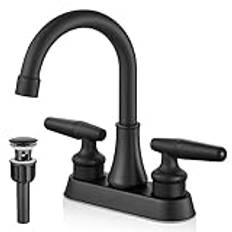 Bathroom Sink Faucet 4 Inch 2 Handle Lavatory Bathroom Vanity Faucets 360 Degree Swivel Spout Modern Deck Mount RV Bathroom Sink Faucet, with Pop up Drain,Matte Black