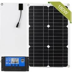 180w 12v solpanelsats från nätmonokristallin modul med sol laddningsregulator sae anslutningskabelsatser solenergi - Med styrenhet