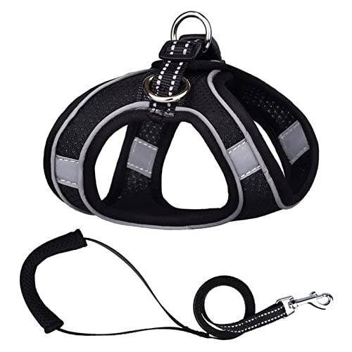Reflexväst Reflekterande hund sele koppel set nylon husdjur katt sele hund koppeljusterbar husdjur sele väst for valp medium hund husdjur leveranser Reflekterande Säkerhetsväst (Color : Noir, Size :