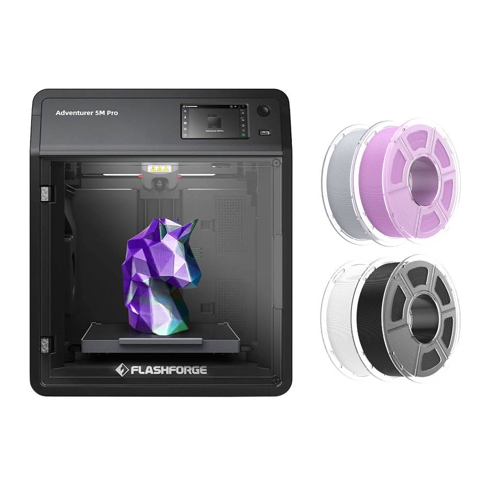 Flashforge Adventurer 5M Pro 3D Printer + 4kg Mecpow HS PLA+ Filament - White/Lilac/Gray/Black