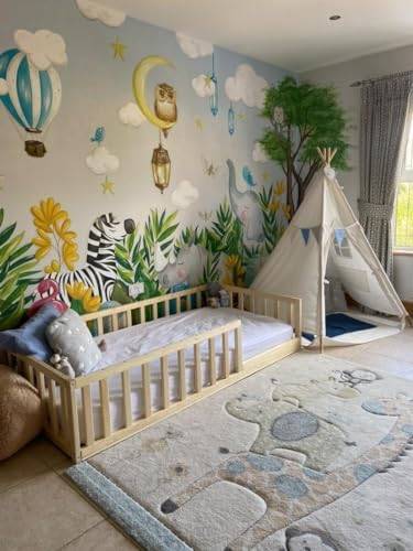 HomeForDreams Golvsäng för barns H4D-25: Montessori-inspirerad sängram för att främja oberoende hos barns (naturträ, 190 x 120 cm)