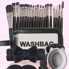 42st professionell makeupborsteset inklusive: 20st sminkborstar (foundation, puder, ögonbryn, rouge, highlighter, ögonskugga, frans, eyeliner, kontur, - Multifärgad