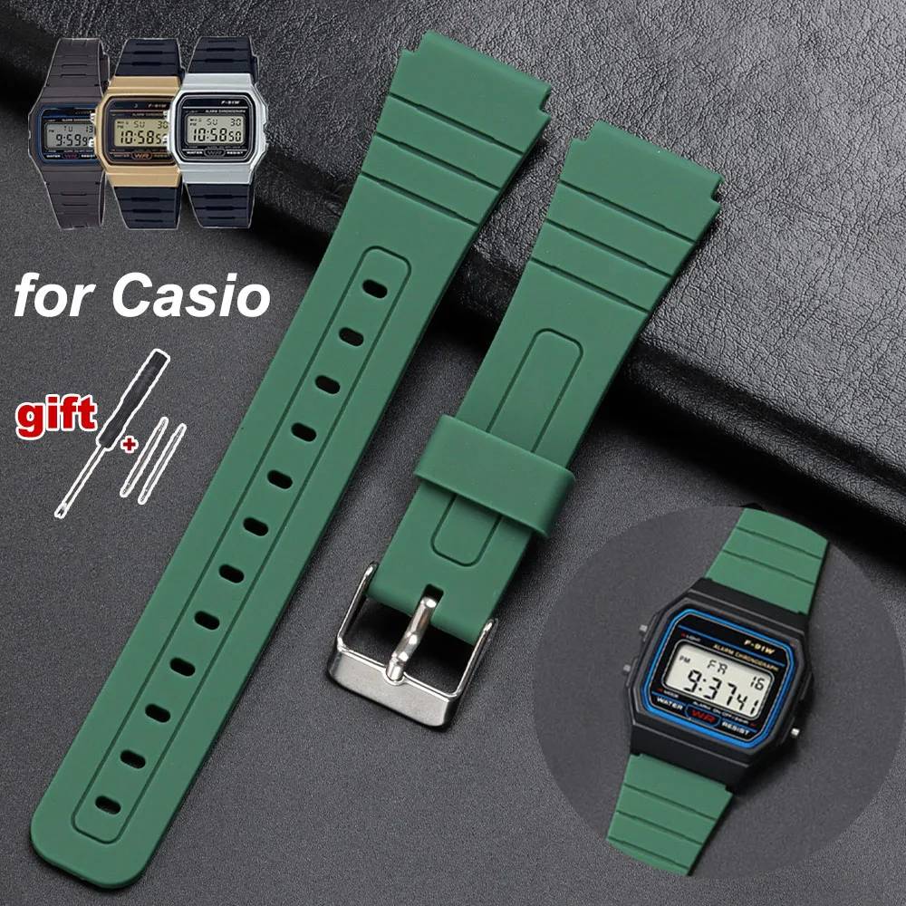 For Casio F91W W800H SGW400 F-91W F84 F105/108 A158/168 AE1200 Silicone Watch Strap Waterproof Band Replace Wrist Bands Bracelet