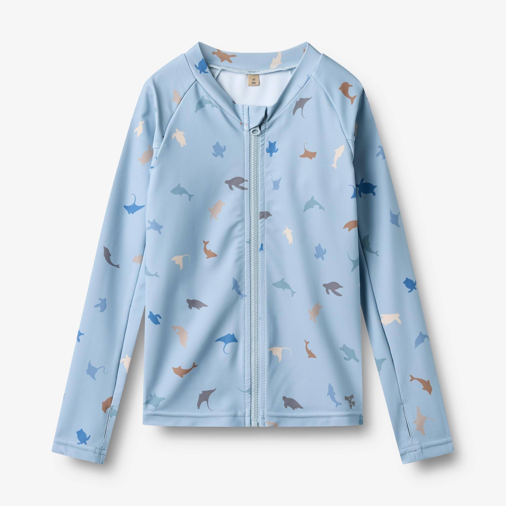 WHEAT® - Langærmet Bade T-shirt Ada - soft blue sea life - Str 104.