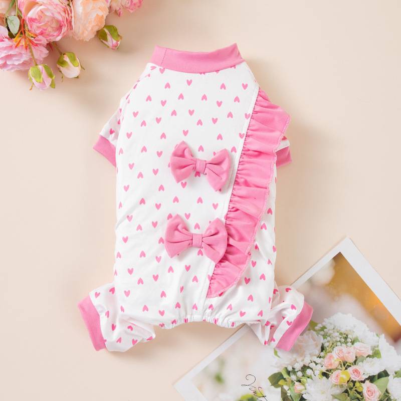 Thin Cotton New Pet Dog Clothes Cute Pink Heart Bow Print Casual Jumpsuits For Small Medium Dog Puppy Outerdoor Home Clothing
