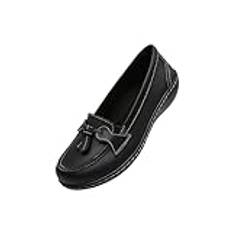 Platta kvällsskor för kvinnor, stora loafers, platta skor, låg klack, mjuk sula, sned klack, läderskor, D 929 svart, 37 EU Weit