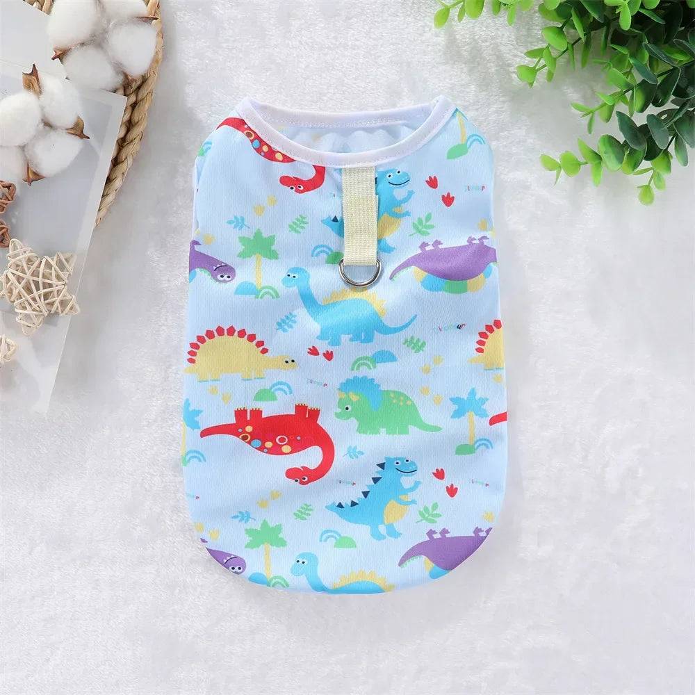 Summer Dog Cooling Vest - Breathable Cartoon Design for Hot Weather - Blue Dinosaur / L (L)