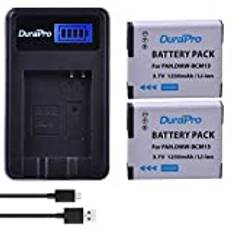 DuraPro 2-pack 1250 mAh DMW-BCM13 batteri + LCD USB-laddare för Panasonic Lumix ZS40/TZ60, ZS45/TZ57, ZS50/TZ70, ZS27/TZ37, TZ41-kameror