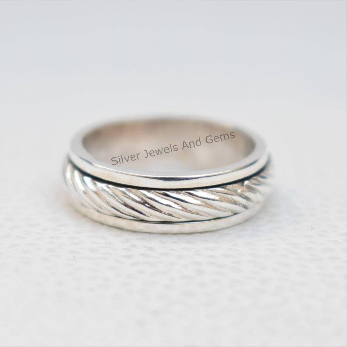 925 Sterling Silver Snurrring, Meditations Fidget-ring white