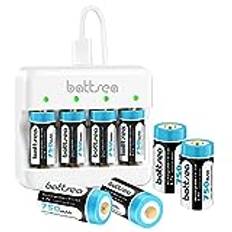 Battsea CRI23A uppladdningsbart batteri 8-pack 750mAh 3.7V 123A litiumbatterier med snabbladdare för Arlo kamera ficklampor Mikrofon rökdetektor Elektrisk rakapparat Väckarklocka Kalkylator