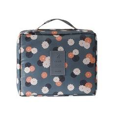 1pc Floral Print Makeup Bag, Letter Patch Decor Toiletry Bag ,Travel Beauty Bag, Portable Cosmetic Bag, Waterproof Wash Bag Brush Organizer, Travel Es - Blue - one-size