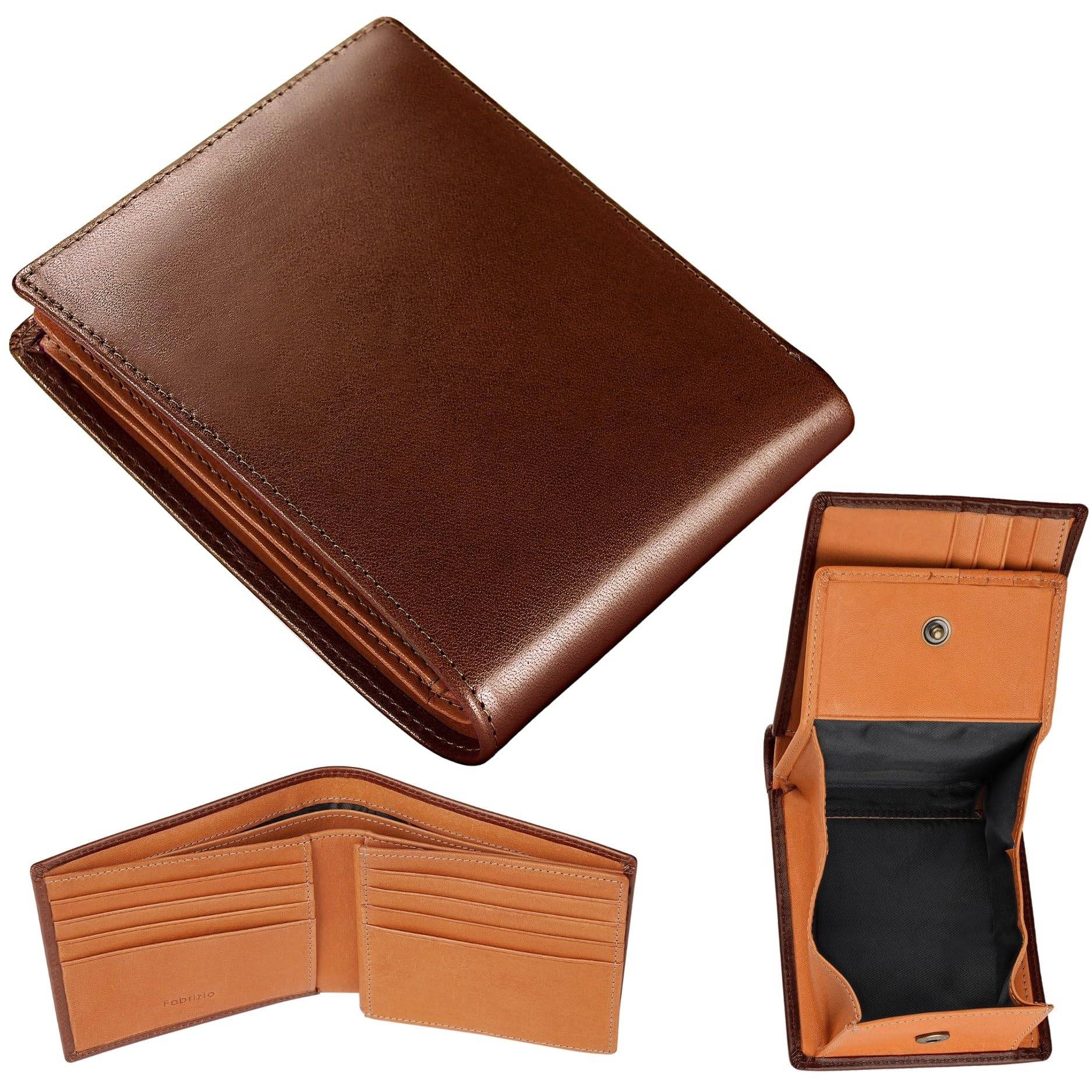 Bifold Box Coin Purse Wallet Thin Soft Easy to Use Italian Leather Made by Top Leather Craftsmen Large Capacity Genuine Leather Dark [Fabrizio] Men's