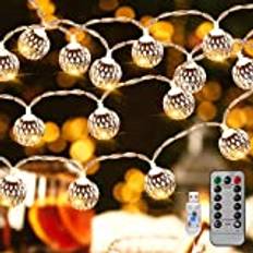 Vegena LED-ljuskedja inomhus - USB-ljusslinga utomhus el, 30 marockanska silverkulor med fjärrkontroll för rum, balkong, bröllopsfest, födelsedag, jul, julgran, dekoration 4,5 meter varm vit