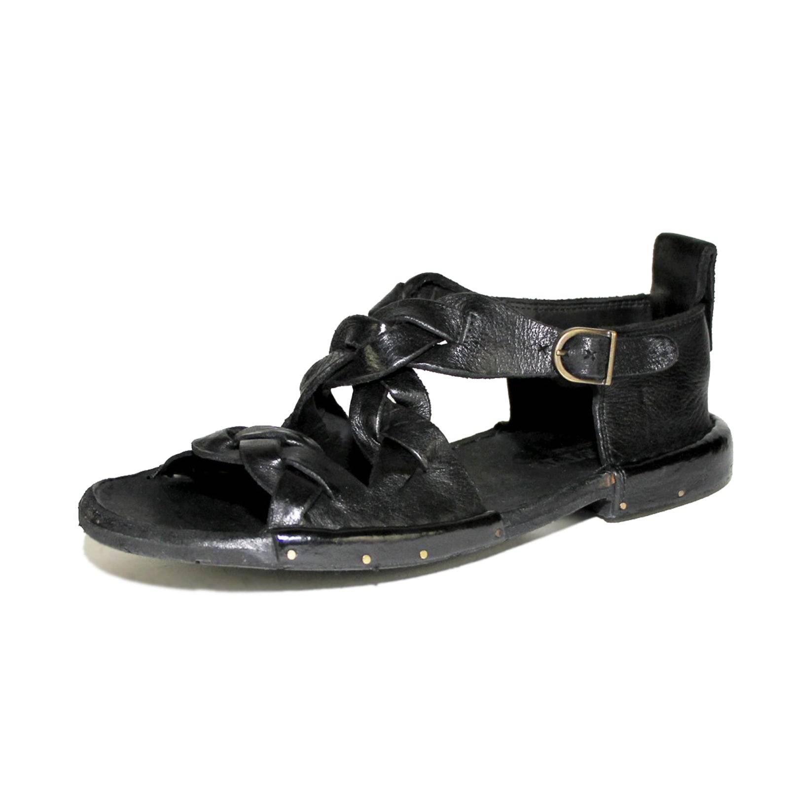 Bubetti 3446 Sort Patina remsandal med krydsende remme og hælkappe - 36.5 / Sort