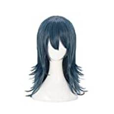 Wig For Fire Emblem: ThreeHouses Byleth Cosplay Wigs Blue Straight Heat Resistant Synthetic Hair Wig + Wig Cap LongWig