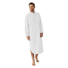 Pyjamas för män lätt nattlinne plus size – herr nattskjorta pyjamas topp långärmad rock knappar bröstficka hem t-shirt nattklänningar mjuk bekväm ficka sovskjorta en del nattkläder vit, Vitt, 3XL