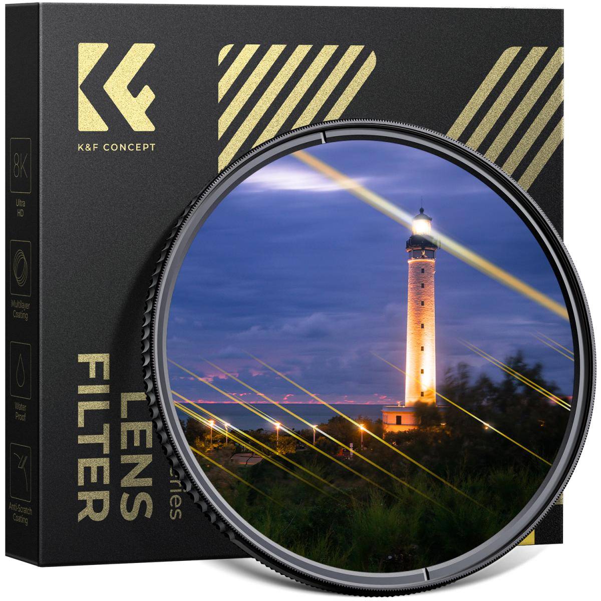 KENTFAITH 52mm Gold Streak Effect Lens Filter (2mm) Anamorphic Optical Glass Light Flare Effect Filter for Camera Lens Nano-Xcel Series
