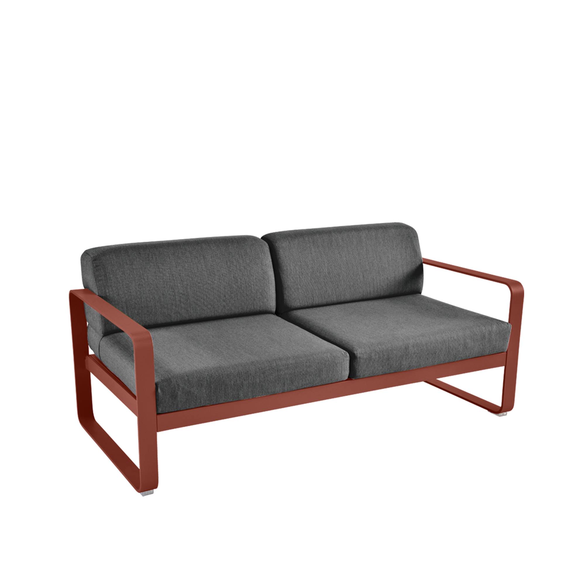 Fermob - Bellevie 2 Seater Sofa Graphite Grey Cushions, Red Ochre - Utomhussoffor - Pagnon & Pelhaître