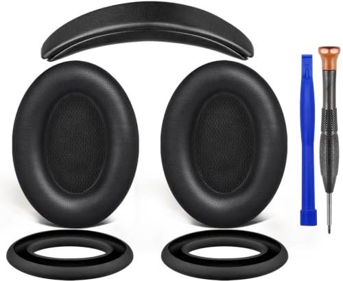 SOULWIT öronkuddar + pannband + silikonskydd för öronkuddar, ersättningssats för Bose QuietComfort 15(QC15)/QuietComfort 2(QC 2) över-örat-hörlurar - svart