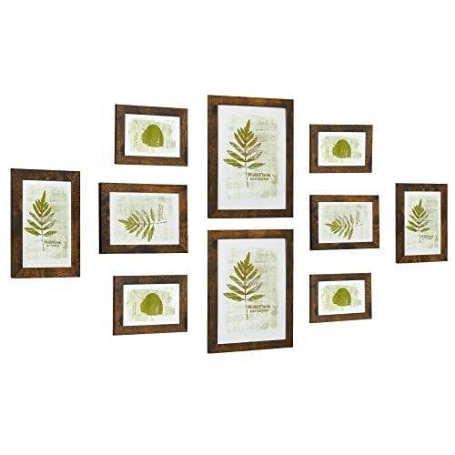 Songmics set med 10 tavelramar, två 20x25cm (8x10in), fyra 13x18cm (5x7in), fyra 10x15cm (4x6in), plastfront, MDF, rustik brun RPF310X01.
