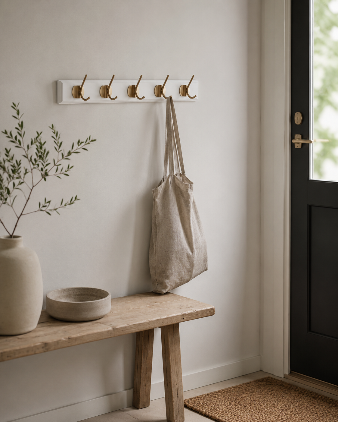 EDGY knagerække i træ | Hvid med messing knager | 30 cm - 3 knager.