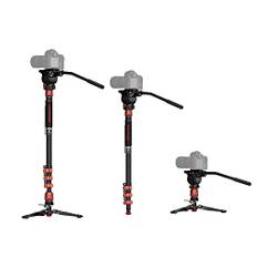 IFOOTAGE monostativ med stativ Cobra 3 C180F-PK5S, kolfiber monostativ kamera 71 tum/181 cm med kulhuvud Komodo Head,maximal belastning 17,64 pund/8 kg