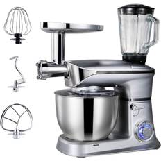 Planetary Mixer With Blender, Meat Grinder, Whisk, Dough Hook, Mixing Hook - 1900W - 6.5 Liters - Silver - Royalty Line