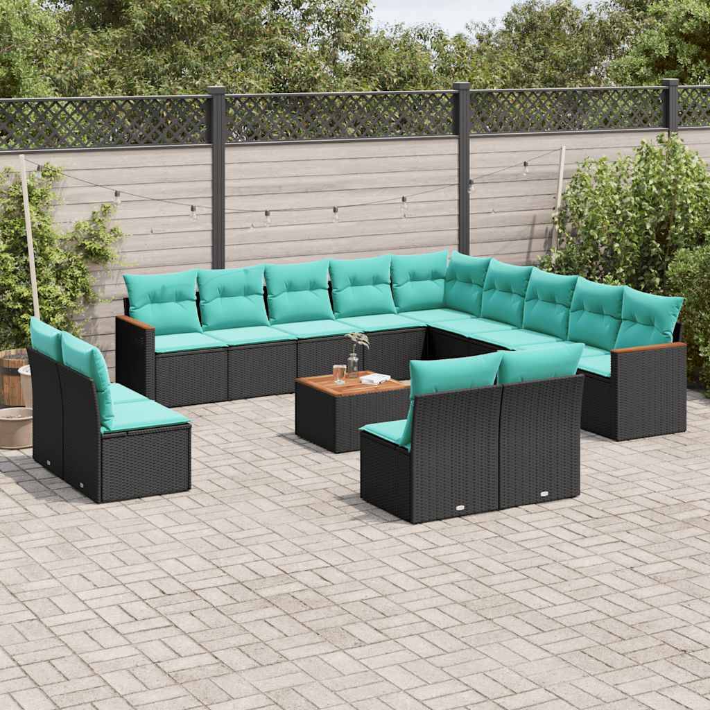 14-delt havesofasæt med hynder sort polyrattan