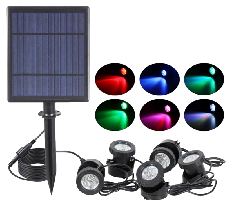 LED Undervandsspot med solceller - 5 farverige lys