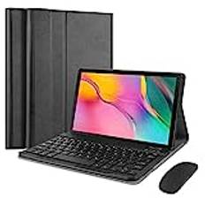 QYiD Tangentbordsfodral för Galaxy Tab A 10.1 2019 SM-T510/T515, lätt läderstativ skydd med magnetiskt avtagbart trådlöst tangentbord + mus för Samsung Tab A 10.1 2019, svart