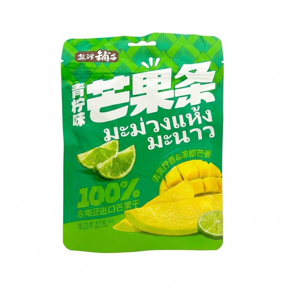 Torkad Mango Strimlor Med Limesmak 55g Yan Jin Pu Zi Kina