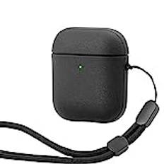 TPU fodral kompatibelt med AirPods 2nd Generation Protective fodral kompatibelt med Apple Airpods 2 with Hand Loop, Leather Touch Design kompatibelt med Airpods 2 fodral(Black)