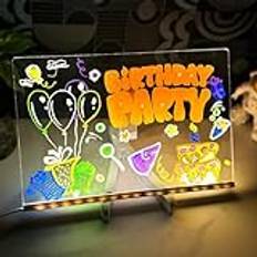 Kyduu Light Up Dry Erase Board, Akryltavla Skrivtavla Med Belyst Och Stativ, Led Whiteboard Med Penna i 7 Färger, Transparent Tavla,LED Light Up Rittavla,Meddelandeskrivtavla för Dekoration(30cmx20cm)