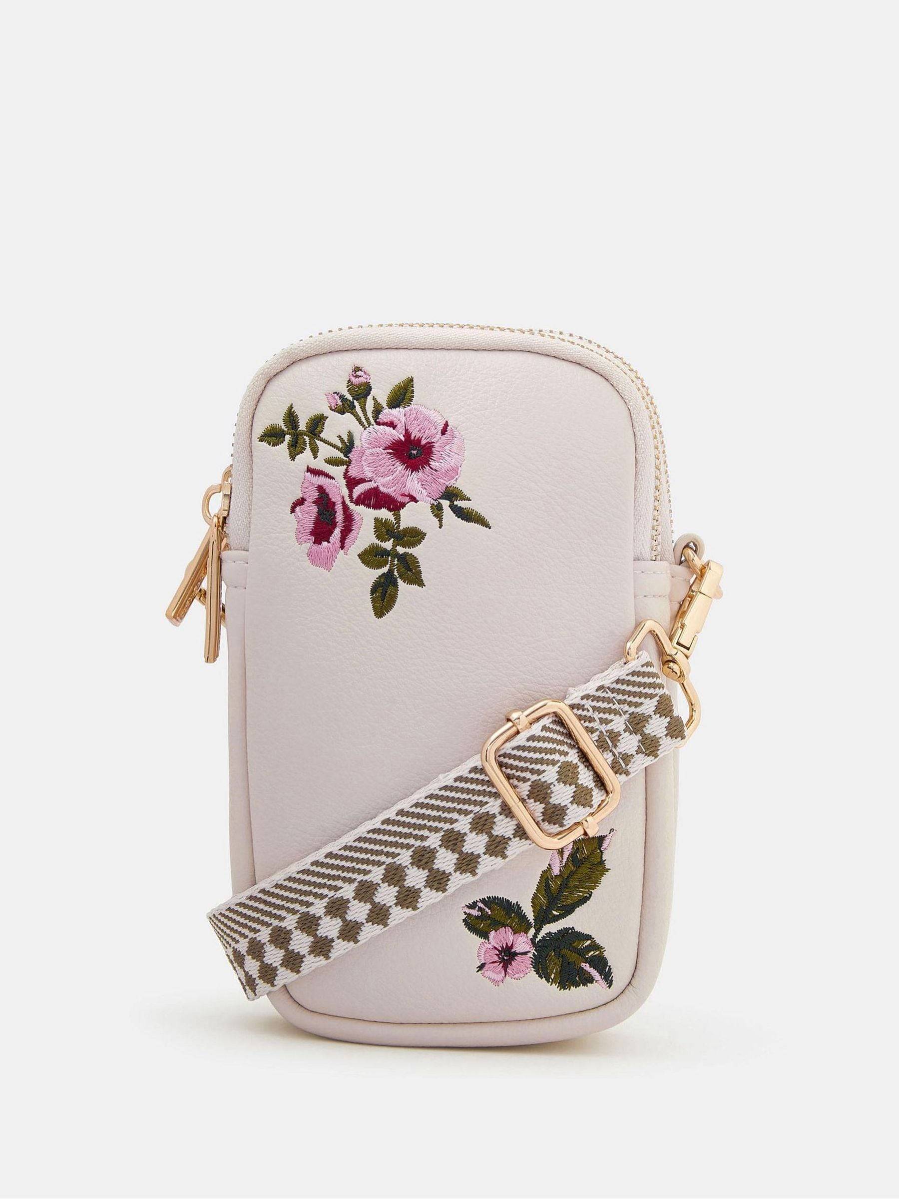 Accessorize Accessorize Cream Floral Embroidered Phone Bag