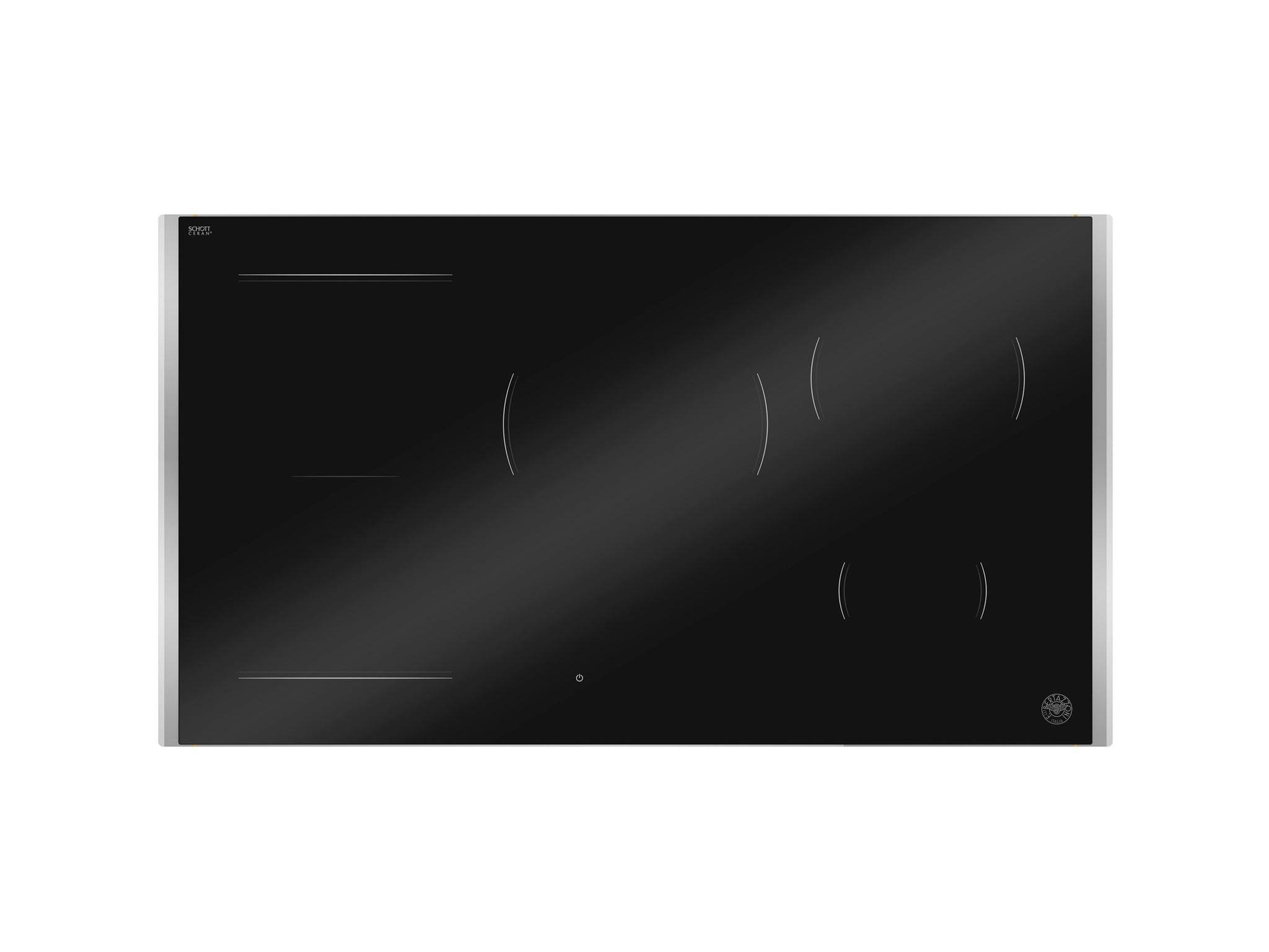 90 cm induktionskogeplade med metalramme, 5 zoner, LED-display.