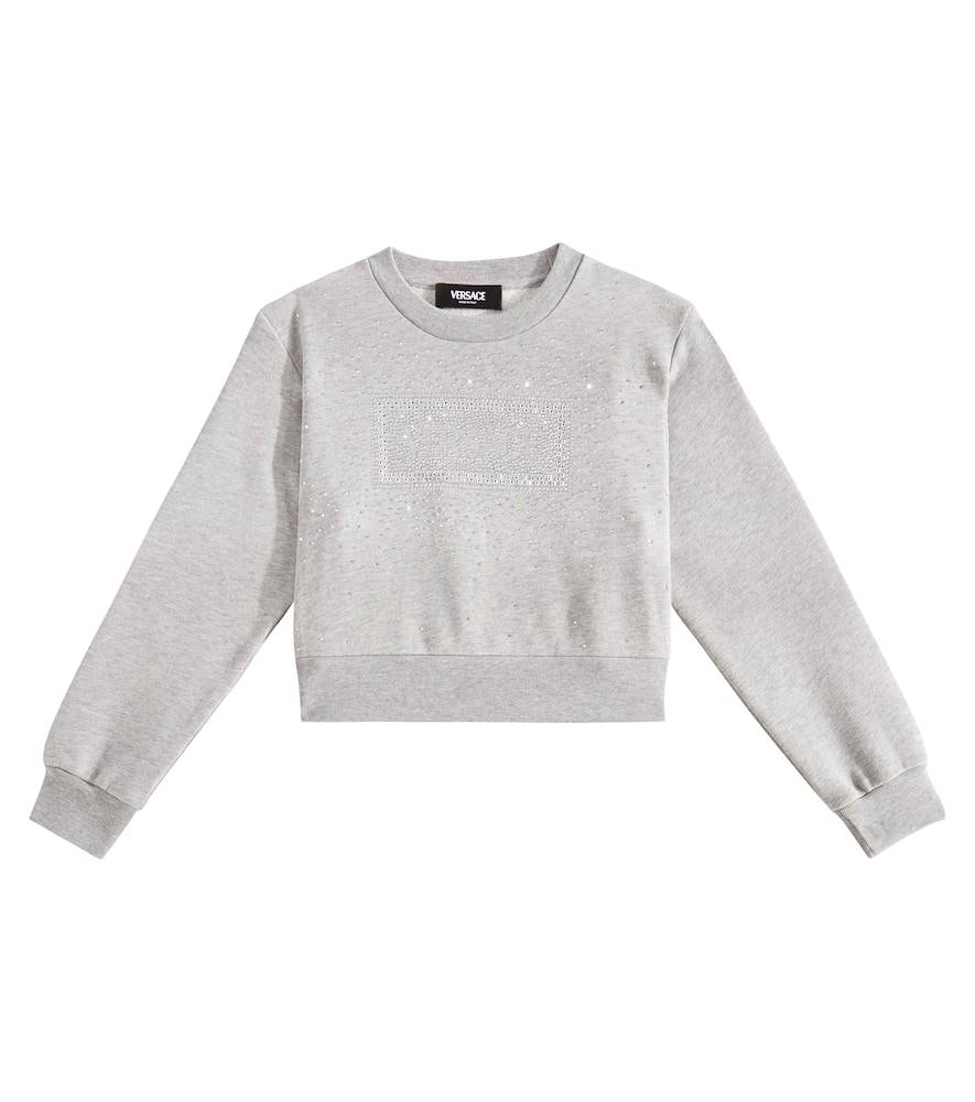 Versace Kids Sudadera de algodón adornada con logo - gris - Y 5