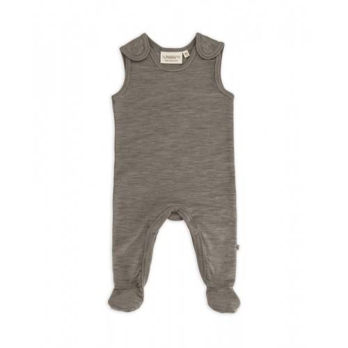Retro Sparkedragt Med Fod Og Trykknapper På Indersiden Af Benene Til Baby, I 100% Økologisk Merino Uld Light Brown Melange 56