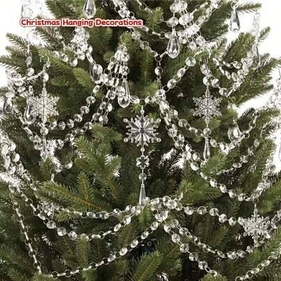 3/1 st klar akryl kristallpärlguirland, juldekoration med droppformade istappar, hängande kristallsnör för julgran, lämplig för julgran, krans, eldsta