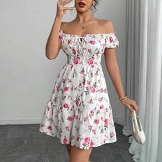 Elegant off Shoulder-klänning med blommönster - Vitt - L,M,S,XS