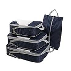 4 Set Suitcase Compression Packing Cubes Travel Luggage Packing Cubes Luggage Cubes with Shoe Bag Clothes Bag(Navy blue)